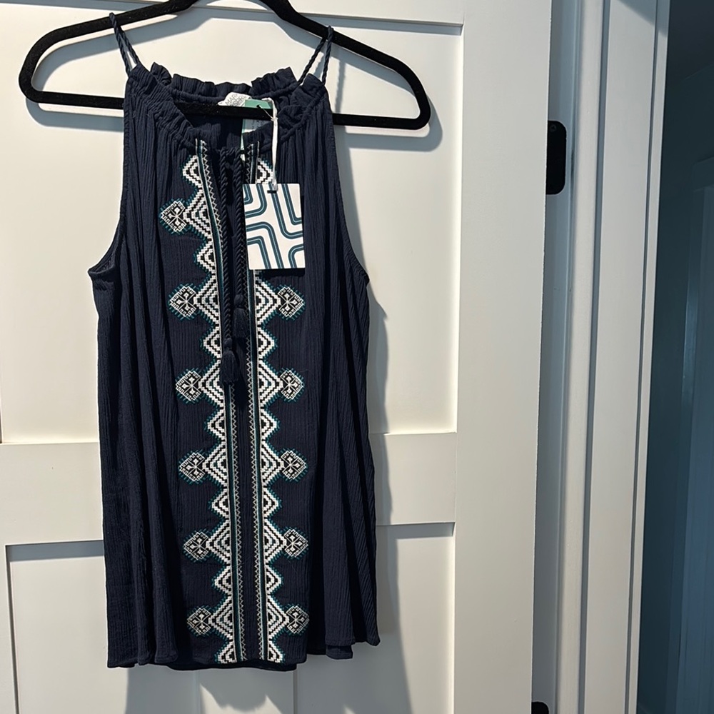 Navy Blue Embroidered Women's Top